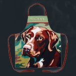 Rustic Chocolate Lab on Camo Apron<br><div class="desc">This modern design features the head of a chocolate lab positioned on a camouflage background. Wear it for cooking,  grilling,  or for bathing the dog. Great for the dog lover or hunter in your life. Created by Simply Farmhouse Press.</div>
