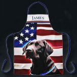 Rustic Chocolate Lab on Flag Apron<br><div class="desc">This apron design features a bust of a chocolate lab a muted American flag in red, white, and blue. Add a name to personalize it. Great for the patriot hunter or dog lover in your life. Makes a great Father's Day or birthday gift for the cook or griller in your...</div>