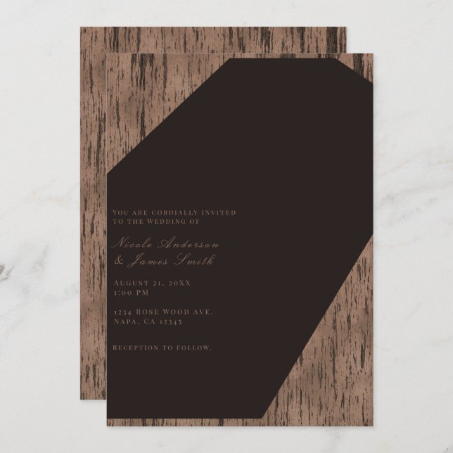Rustic Chocolate Rose Wood Modern Elegant Wedding Invitation (Front/Back)