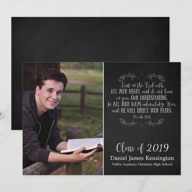 Rustic Christian Bible Verse Graduation Photo Invitation (Front/Back)