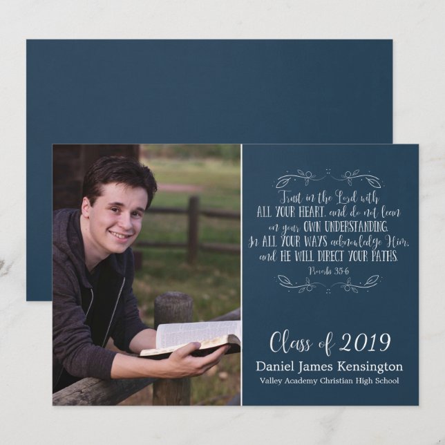 Rustic Christian Bible Verse Graduation Photo Invitation (Front/Back)
