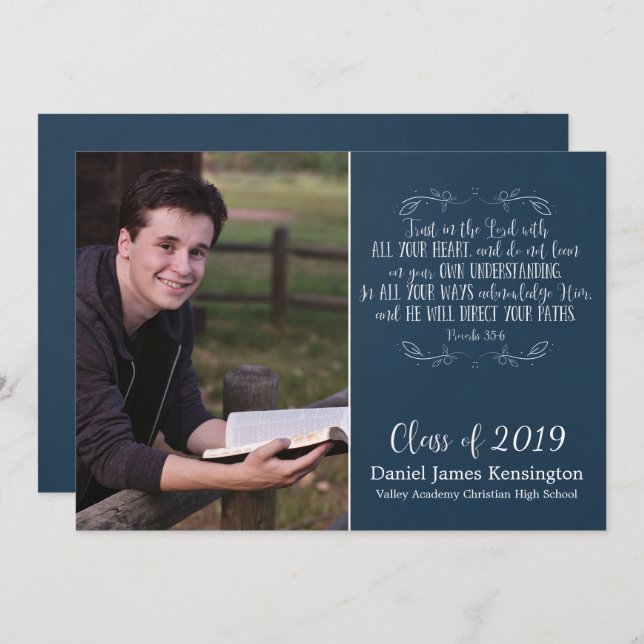 Rustic Christian Bible Verse Graduation Photo Invitation (Front/Back)