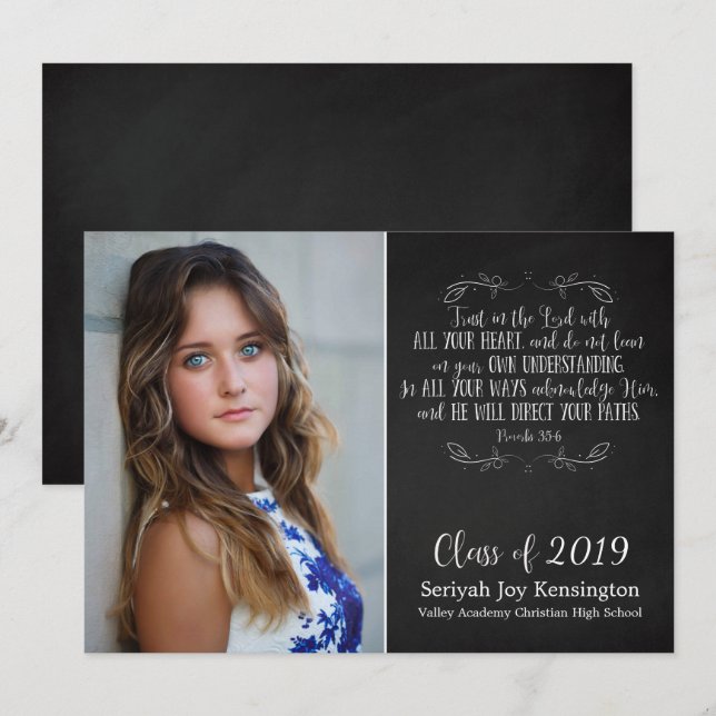Rustic Christian Bible Verse Graduation Photo Invitation (Front/Back)