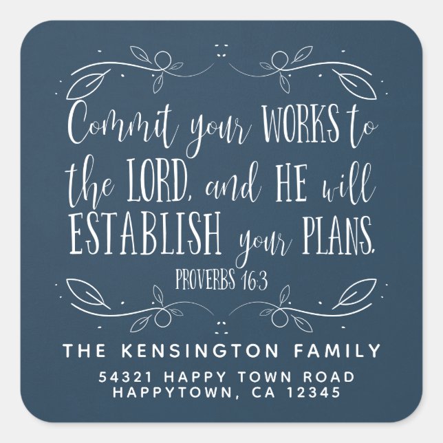 Rustic Christian Bible Verse Typography Address Square Sticker (Front)