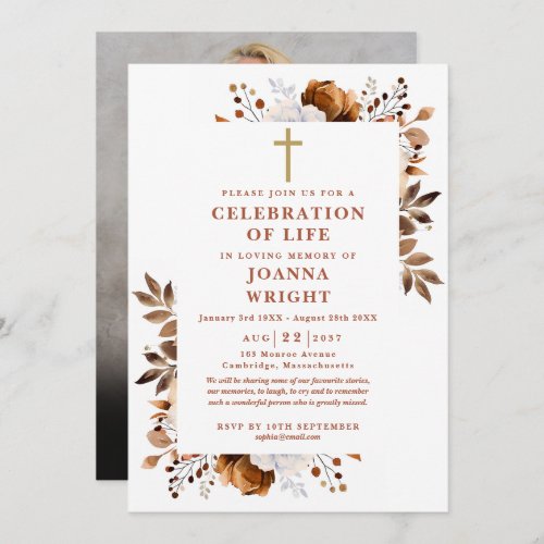 Rustic Christian Celebration Of Life Funeral Photo Invitation