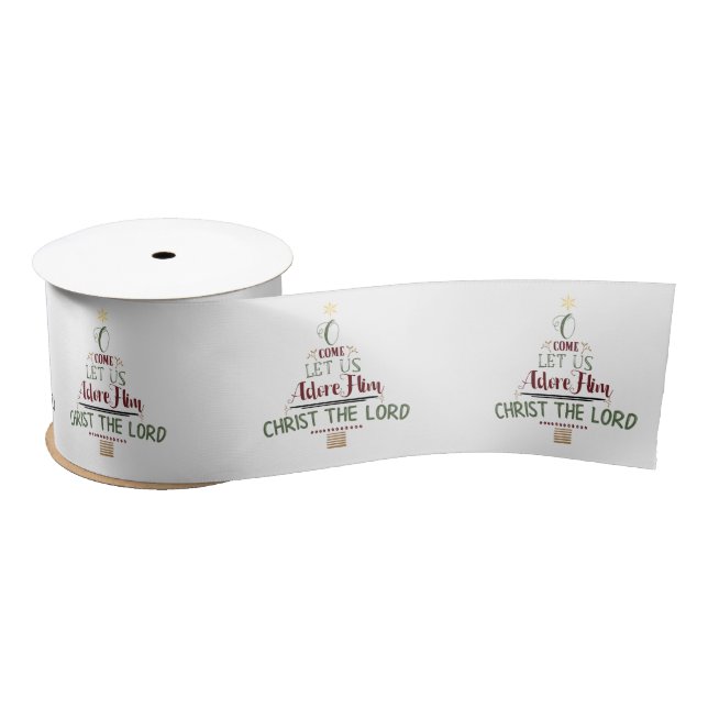 Rustic Christian Christmas Carol Typography Satin Ribbon (Spool)