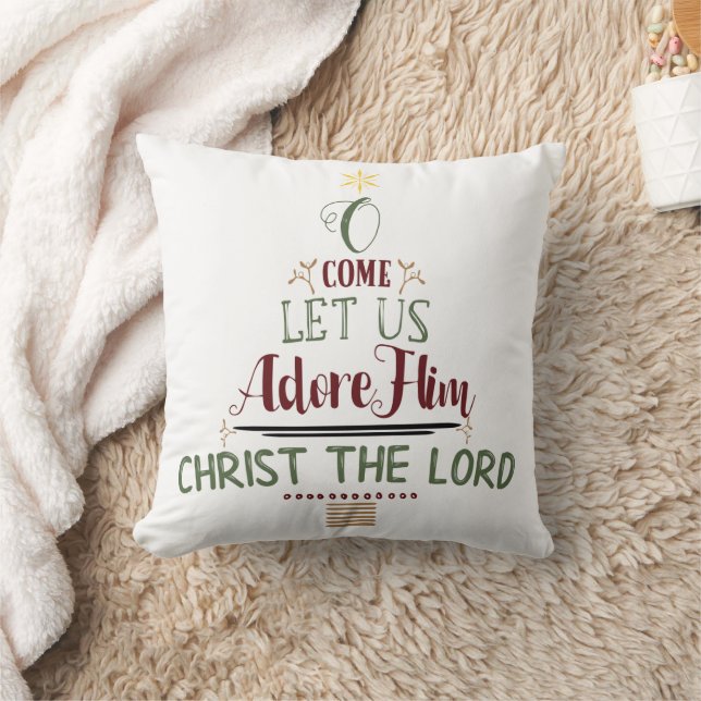 Rustic Christian Christmas Carol Typography Throw Pillow (Blanket)