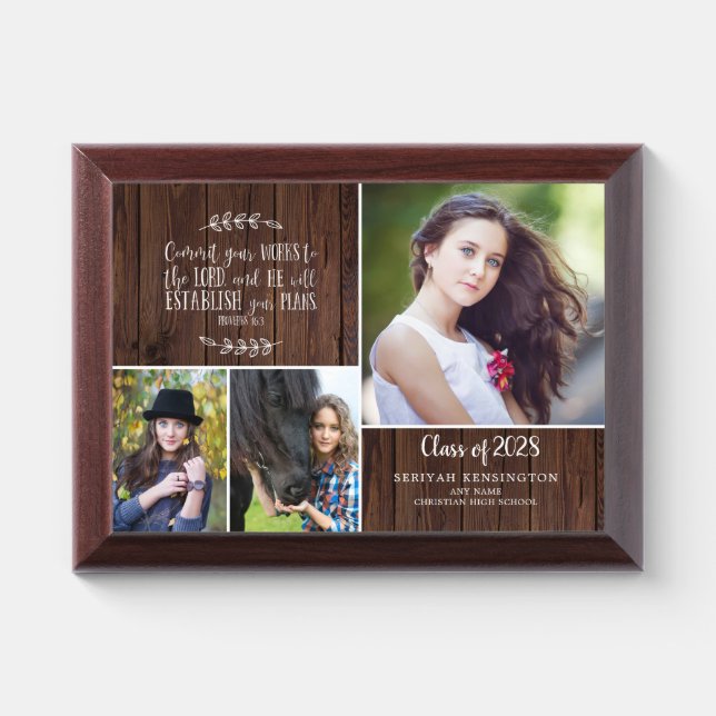 Rustic Christian Graduation Bible Verse Award Plaque (Horizontal)