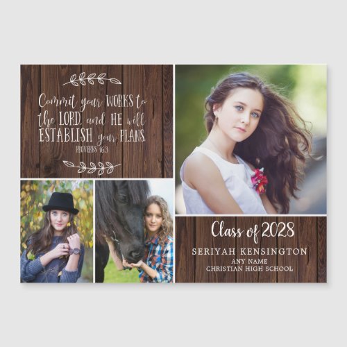 Rustic Christian Graduation Bible Verse Magnetic Invitation