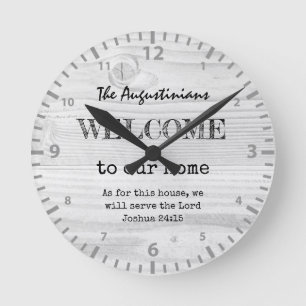 Rustic Christian WELCOME Family Home Round Clock