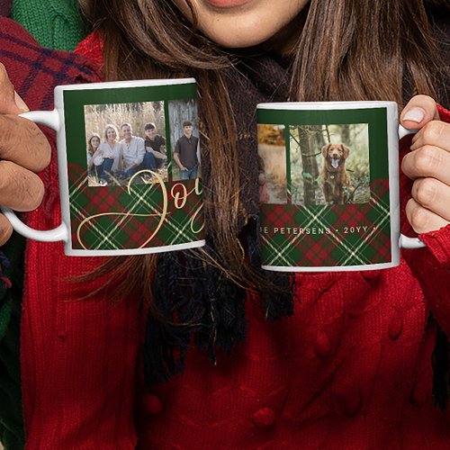Rustic Christmas 4 photos joyful family green gold Coffee Mug