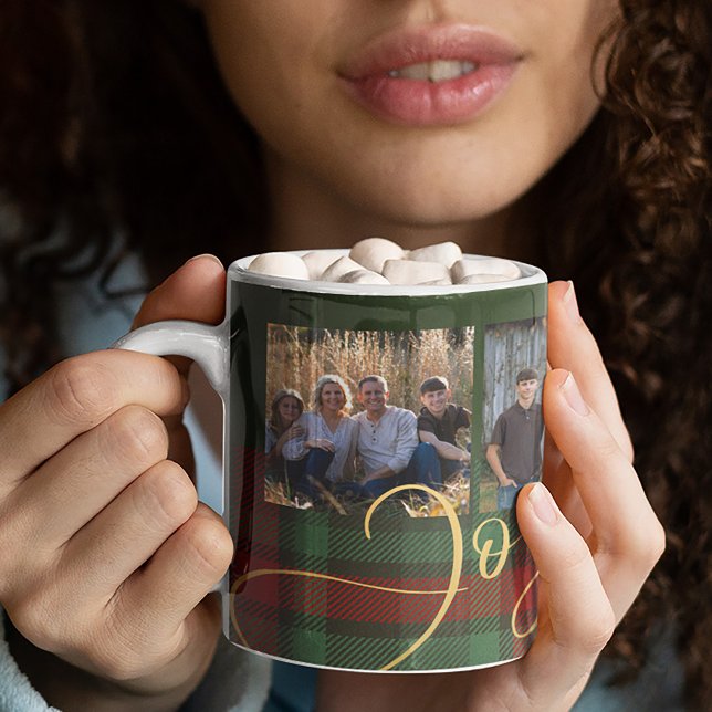 Rustic Christmas 4 photos red green plaid joyful Coffee Mug (Creator Uploaded)