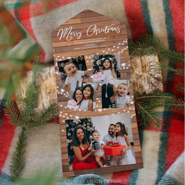Rustic Christmas 5 Photo All In One Christmas Card (Rustic Wood Custom Christmas Card)