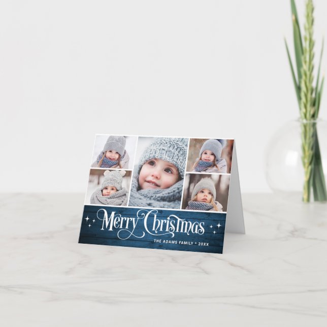Rustic Christmas 5 PHOTOS Greeting Holiday Card (Front)