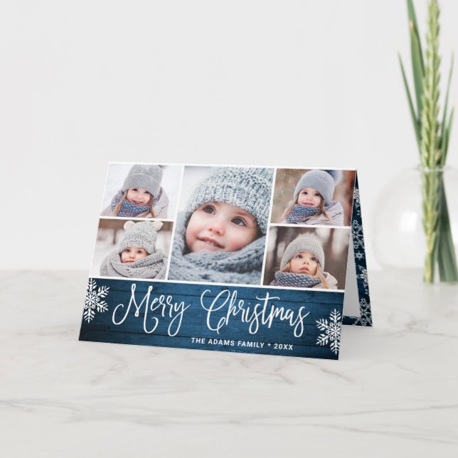 Rustic Christmas 5 PHOTOS Greeting Holiday Card (Front)