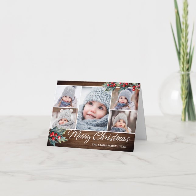 Rustic Christmas 5 PHOTOS Greeting Holiday Card (Front)