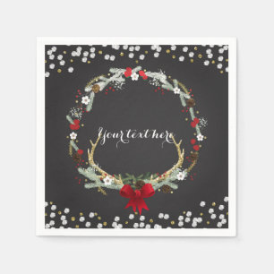 Rustic Christmas Antler Wreath Holiday Party Napkins