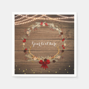 Rustic Christmas Antler Wreath Wood & Lights Napkins