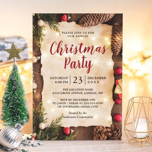 Rustic Christmas Atmosphere Lights Holiday Party Invitation