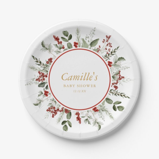 Rustic Christmas Baby Shower Paper Plates (Front)