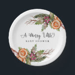 Rustic Christmas Baby Shower Paper Plates<br><div class="desc">Rustic Christmas theme baby shower plate featuring watercolor illustration of winter botanicals including,  mistletoe,  pine tree branch,  berries,  orange,  etc. The text says "A Merry Little baby shower." Gender neutral design.</div>