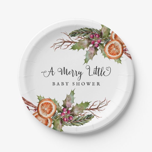 Rustic Christmas Baby Shower Paper Plates (Front)