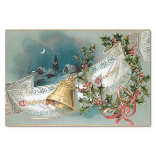 Rustic Christmas Banner wBell Ribbon  Holly Tissue Paper