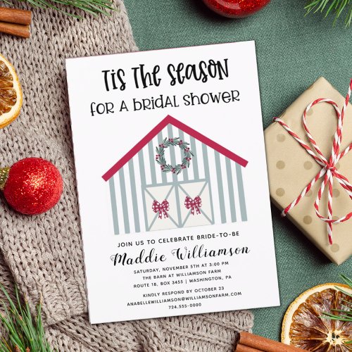 Rustic Christmas Barn Bridal Shower Invitation