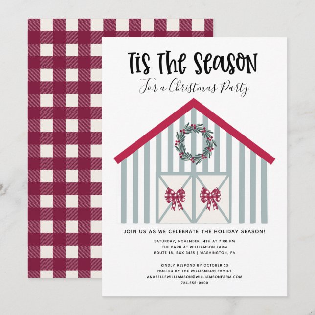 Rustic Christmas Barn Country Christmas Party Invitation (Front/Back)