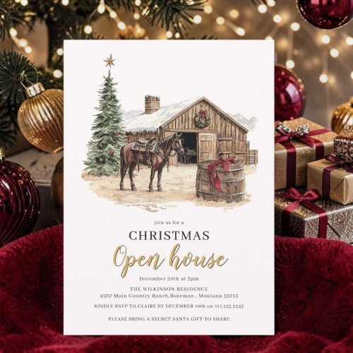 Rustic Christmas Barn Horse Open House Invitation