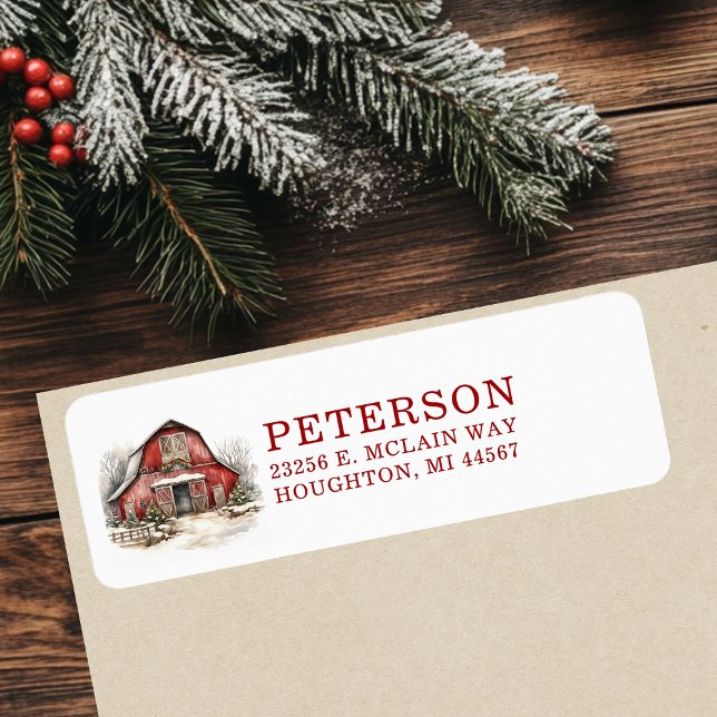 Rustic Christmas Barn Return Address Label (Creator Uploaded)