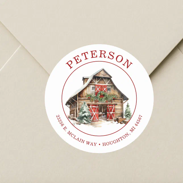 Rustic Christmas Barn Return Address Labels | Zazzle