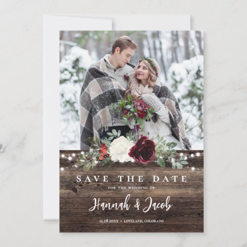 Rustic Christmas Barn Wood String Lights Save The Date