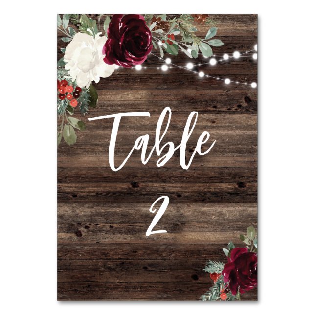 Rustic Christmas Barn Wood Wedding Table Number (Front)
