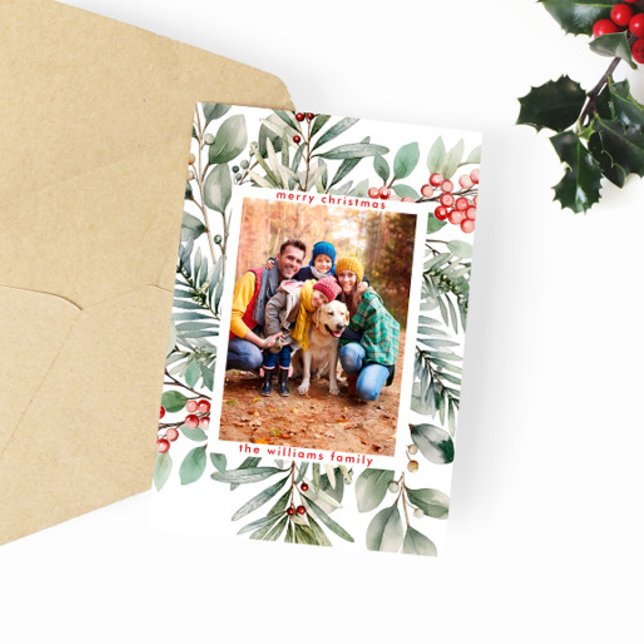 Rustic Christmas Berries Greeting Photo  Holiday Card (Creator Uploaded)