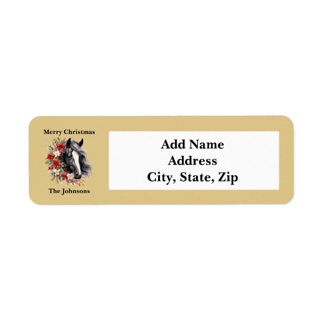 Rustic Christmas Black Horse Brown Wreath  Label (Front)
