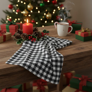 Rustic Christmas Black & White Buffalo Plaid Kitchen Towel
