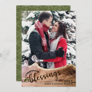Rustic Christmas Blessings Single Photo Holiday Card