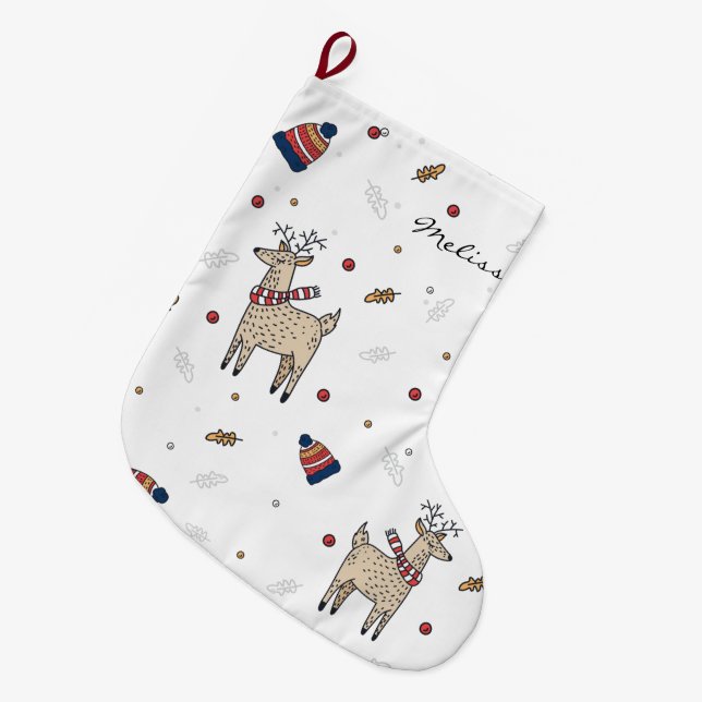 Rustic Christmas Boho Personalized Large Christmas Stocking (Front (Hanging))