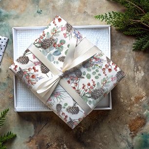 Rustic Christmas Botancial Pattern Wrapping Paper Sheets