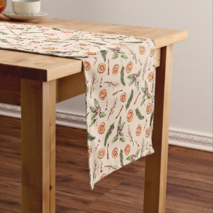 Rustic Christmas Botanical and Spice Pattern Medium Table Runner