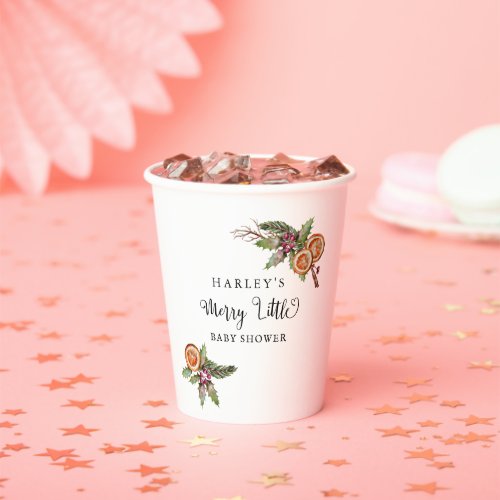 Rustic Christmas Botanical Baby Shower Paper Cups