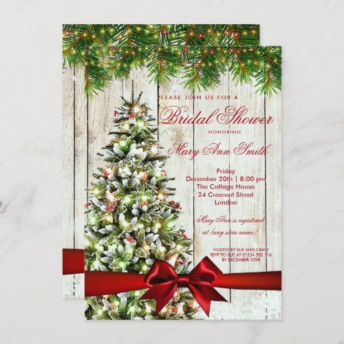 Rustic Christmas Bridal Shower Tree  Ribbon Invitation
