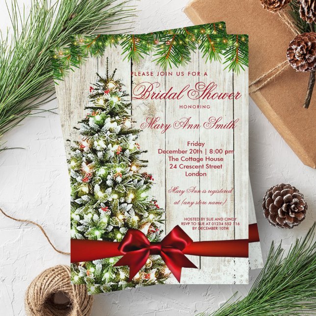 Rustic Christmas Bridal Shower Tree & Ribbon Invitation (Rustic Christmas Bridal Shower Tree & Ribbon Invitation)