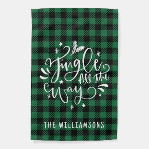 Rustic Christmas Buffalo Plaid Family Name Garden Flag