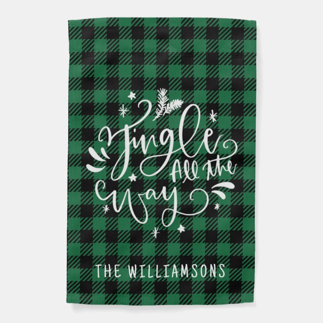 Rustic Christmas Buffalo Plaid Family Name  Garden Flag (Front)