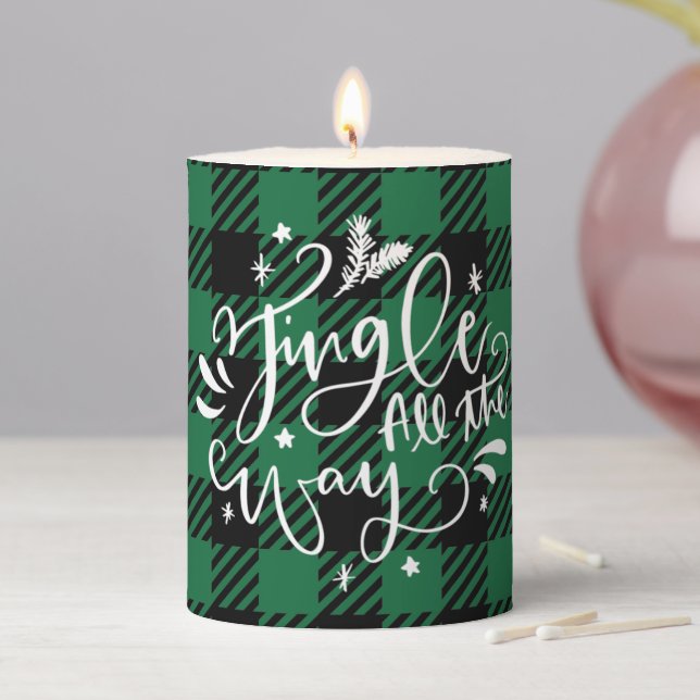 Rustic Christmas Buffalo Plaid Hand Lettered  Pillar Candle (In Situ)