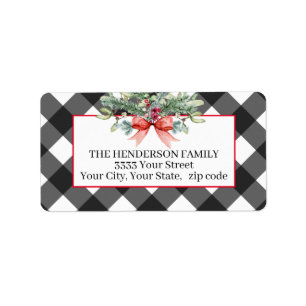Rustic Christmas Buffalo Plaid Return Address Label