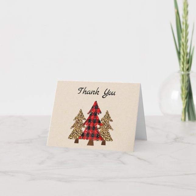 Rustic Christmas Buffalo Plaid Thank You Card (Front)
