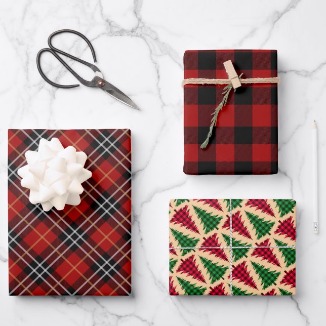 Rustic Christmas Buffalo / Tartan Plaid Pattern Wrapping Paper Sheets (Front)